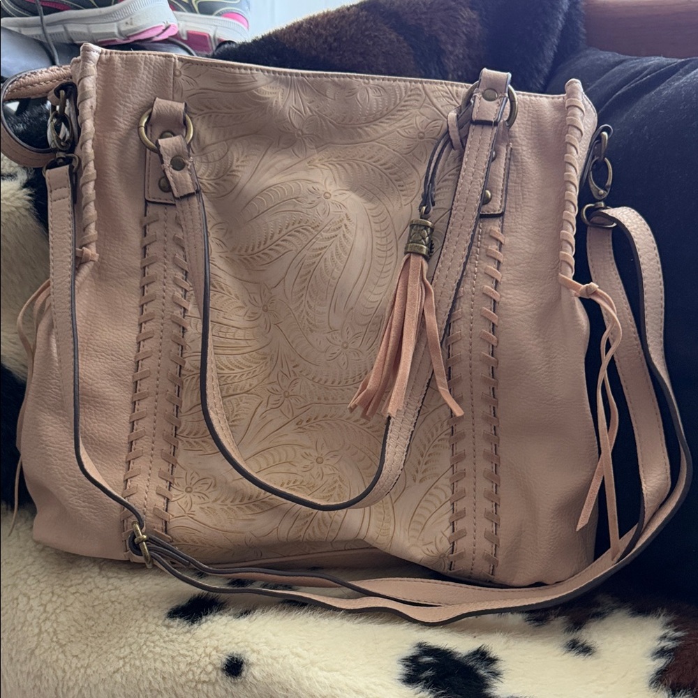 Elegant Pink Embossed Leather Tote Bag